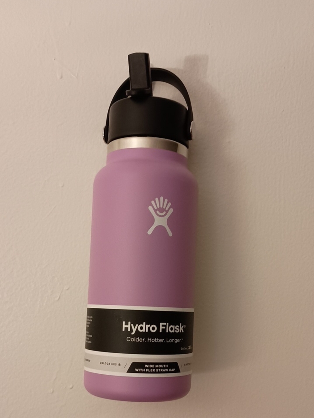 Hydro Flask Wide Mouth Bottle in Lavender with Black Flex Cap